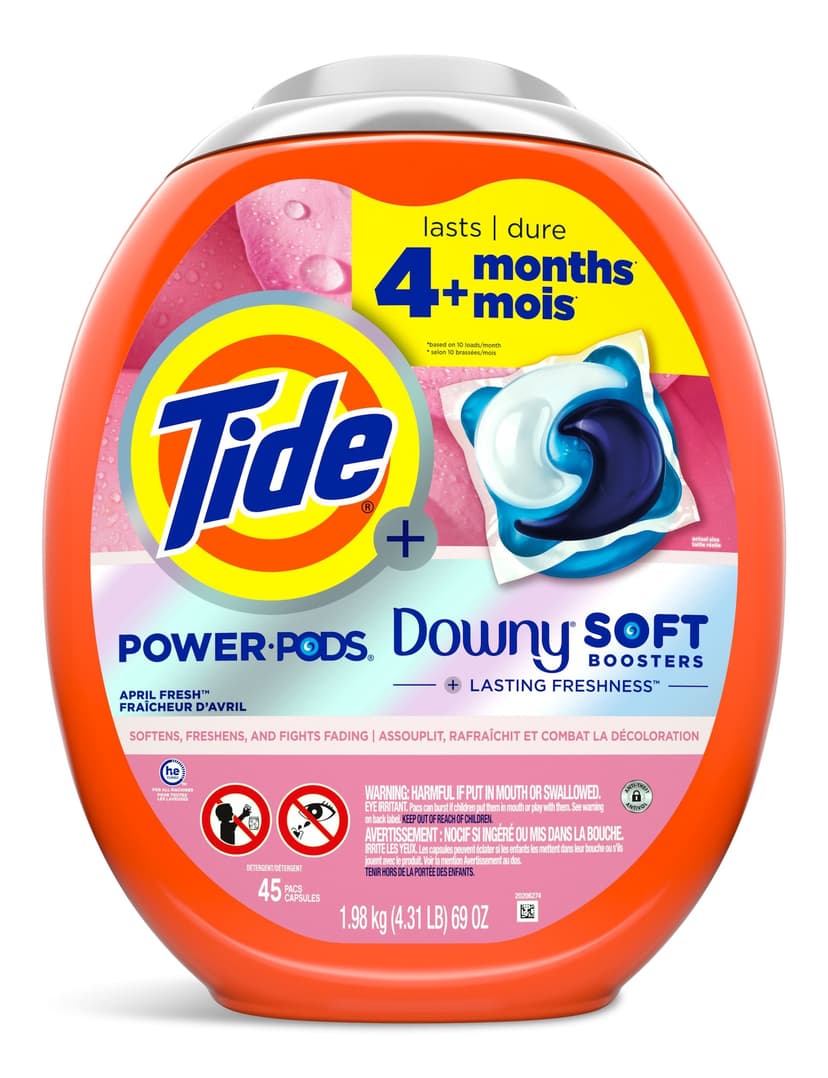 Tide Power PODS 2-in-1 Liquid Laundry Detergent Soap Pacs with Downy Soft Boosters, 45-pk