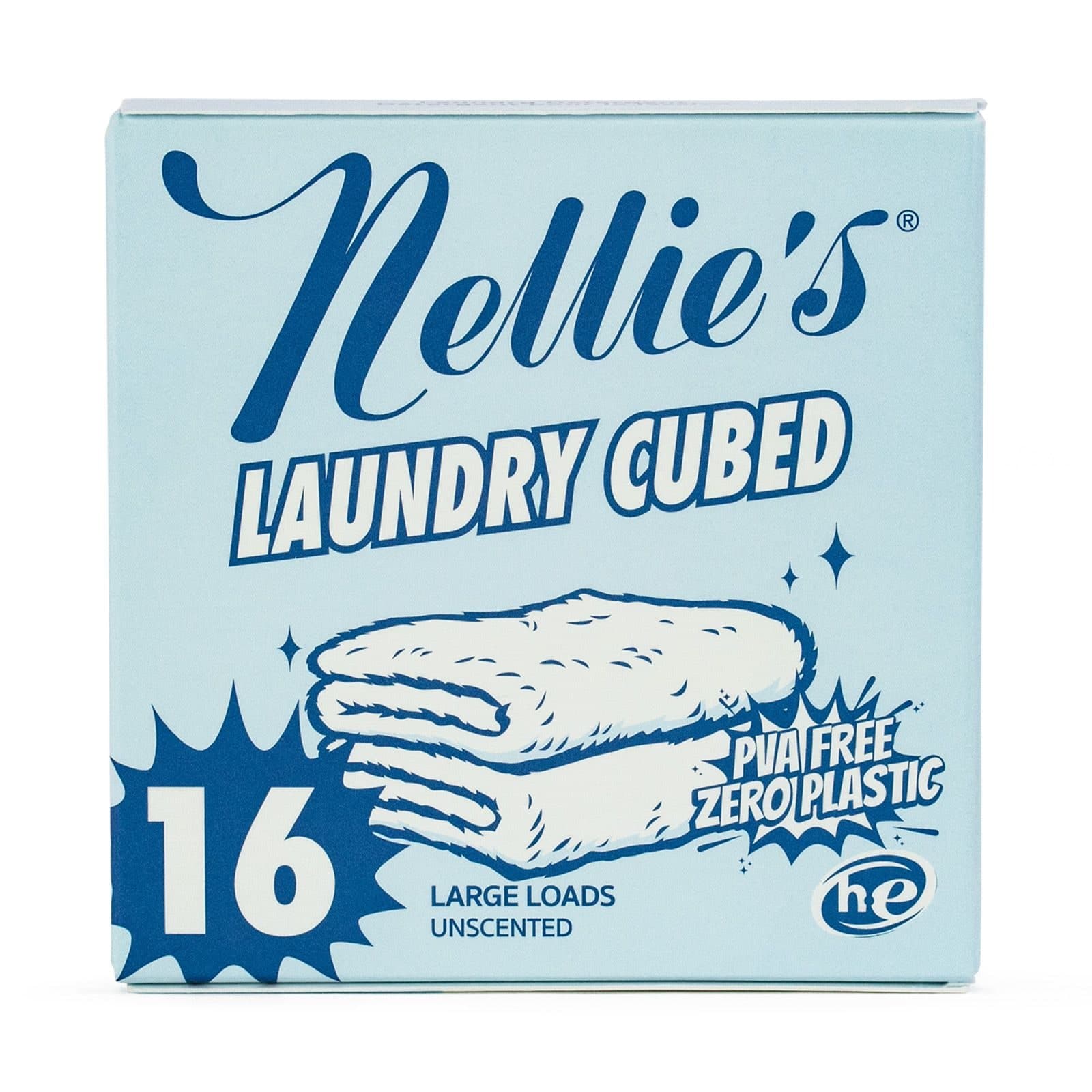 Nellie's Unscented Laundry Detergent Cubes, PVA-free, 16-Loads