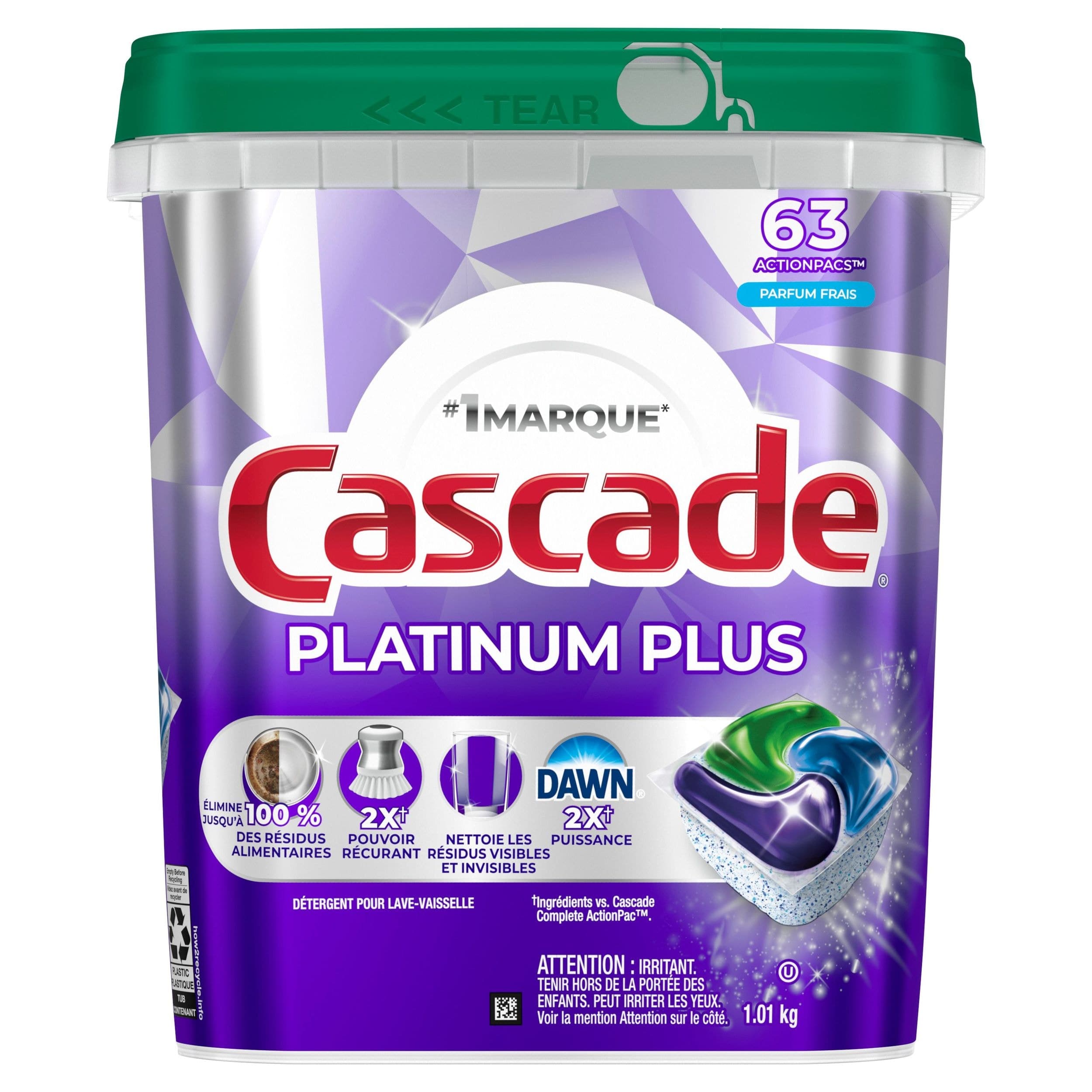 Cascade ActionPacs Platinum Plus Fresh Dishwasher Pods, 63-ct