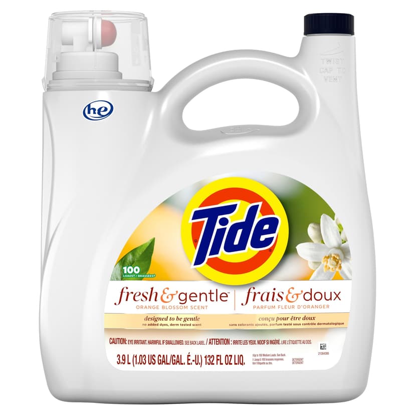 Tide Fresh & Gentle Liquid Laundry Detergent, Hypoallergenic, Orange Blossom, 100-Load, 3.9-L