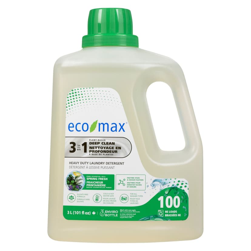 Eco-Max 3-in-1 Plant Based Heavy Duty Laundry Detergent, HE Compatible, Spring Fresh, 100-Loads, 3-L