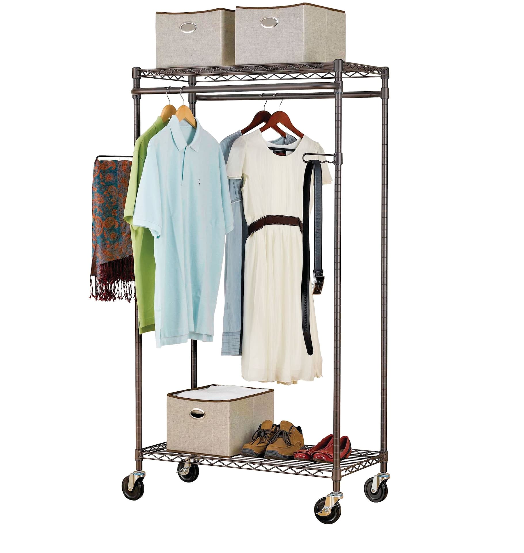 type A Perspective Heavy-Duty Portable Freestanding Clothing Rack with 2 Closet Rods