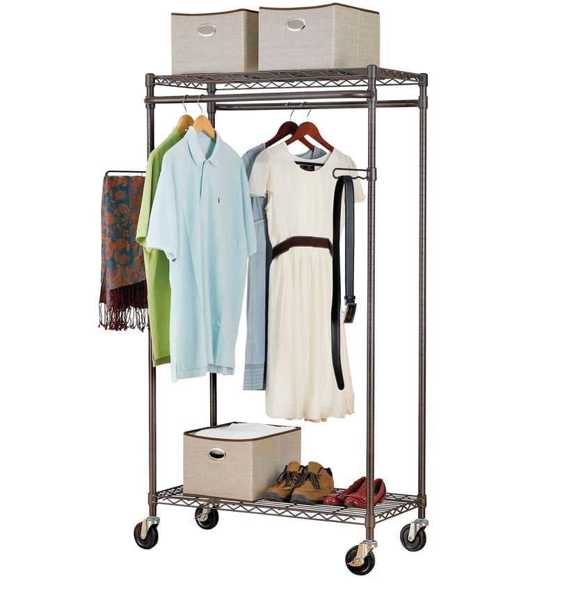 type A Perspective Heavy-Duty Portable Freestanding Clothing Rack with 2 Closet Rods