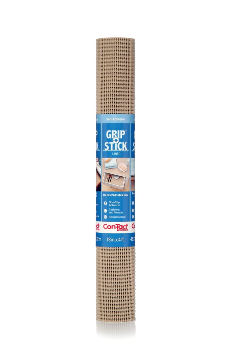 Con-Tact Grip-N-Stick Removable Adhesive Non-Slip Shelf/Drawer Liner, Taupe, 18-in x 4-ft
