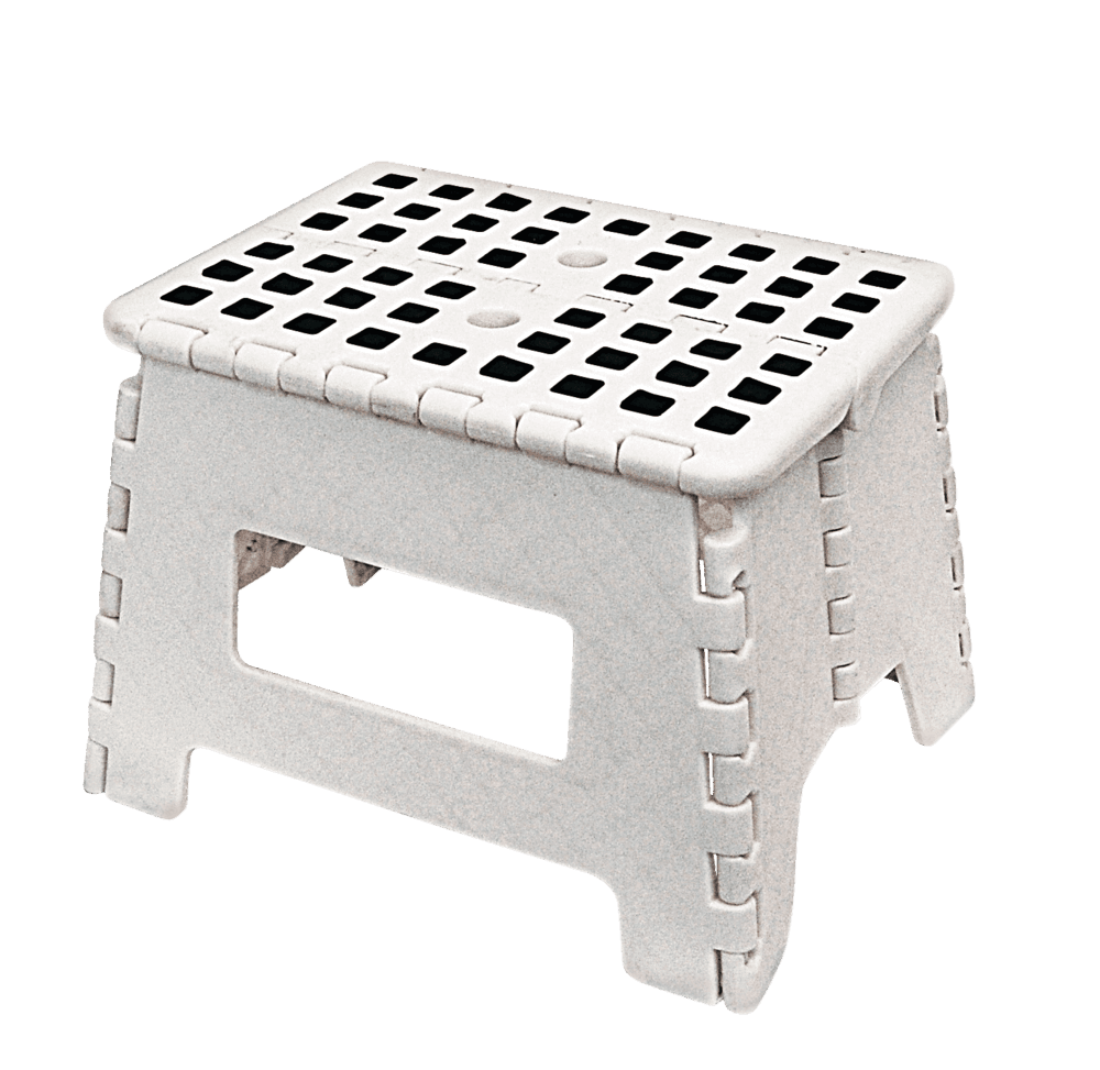 Maison Kleen Plastic Anti-Slip Folding Step Stool For Kitchen & Bathroom, White, 9-in