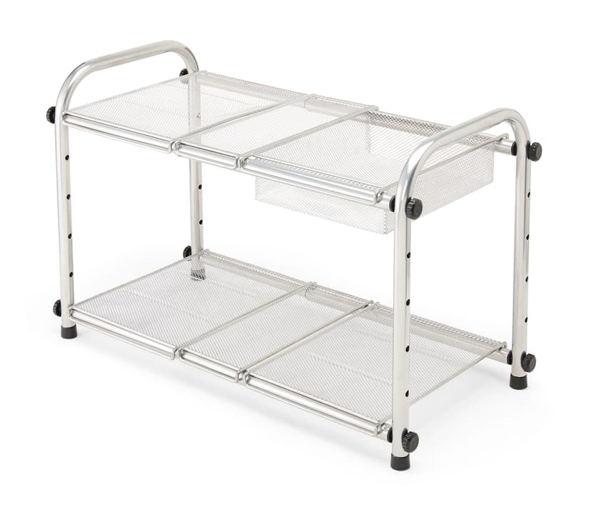 Type A Alpha Under-Sink Expandable & Adjustable Metal Storage Organizer Shelf with Basket, Chrome