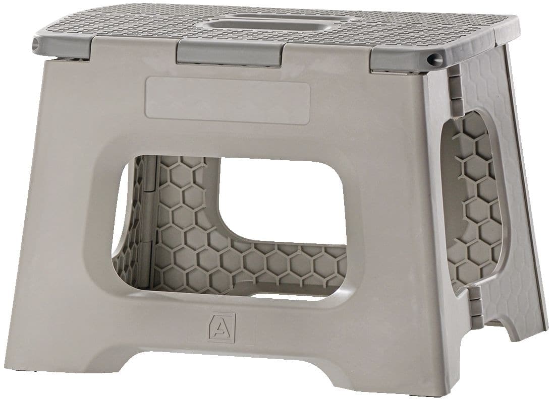 Type A Alpha Plastic Anti-Slip Folding Step Stool For Kitchen & Bathroom, Grey, 9-in