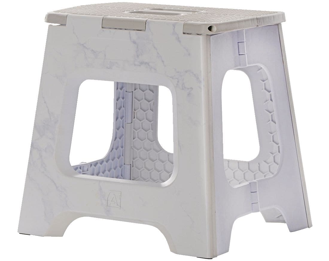 Type A Alpha Plastic Anti-Slip Folding Step Stool For Kitchen & Bathroom, White, 13-in