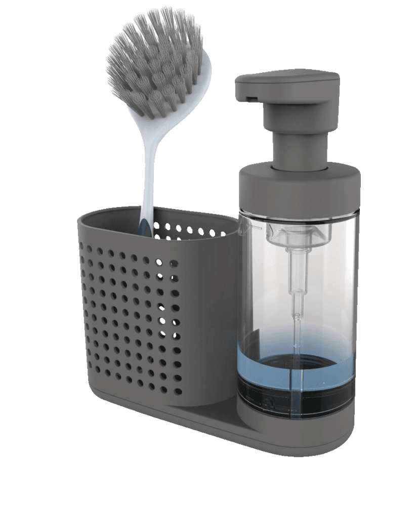 Madesmart Non-Slip Foaming Hand/Dish Soap Pump Dispenser & Sink Caddy Organizer, Grey
