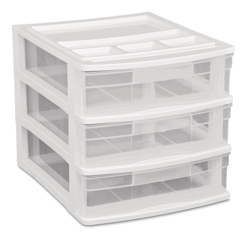 type A Desk Clear White Frame 3-Drawer Storage Tower, 10-in