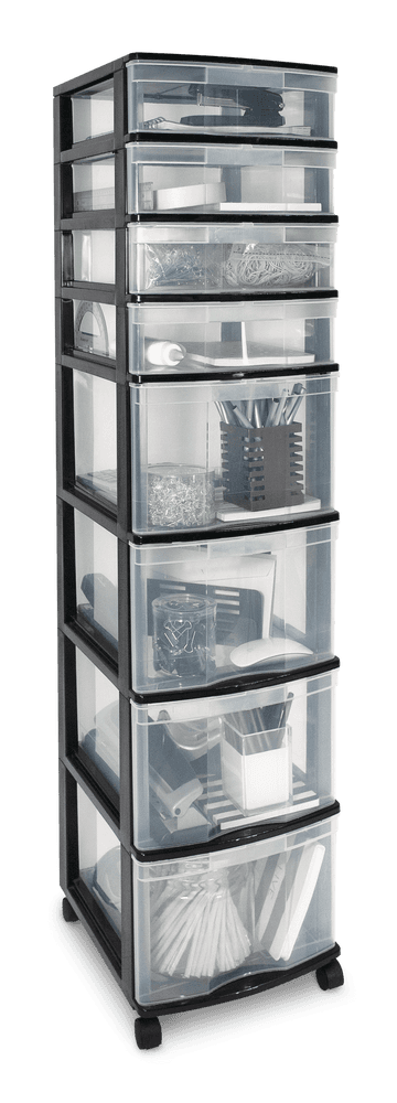 type A Clear Black Frame 8-Drawer Storage Tower/Cart with Wheels, 46-in