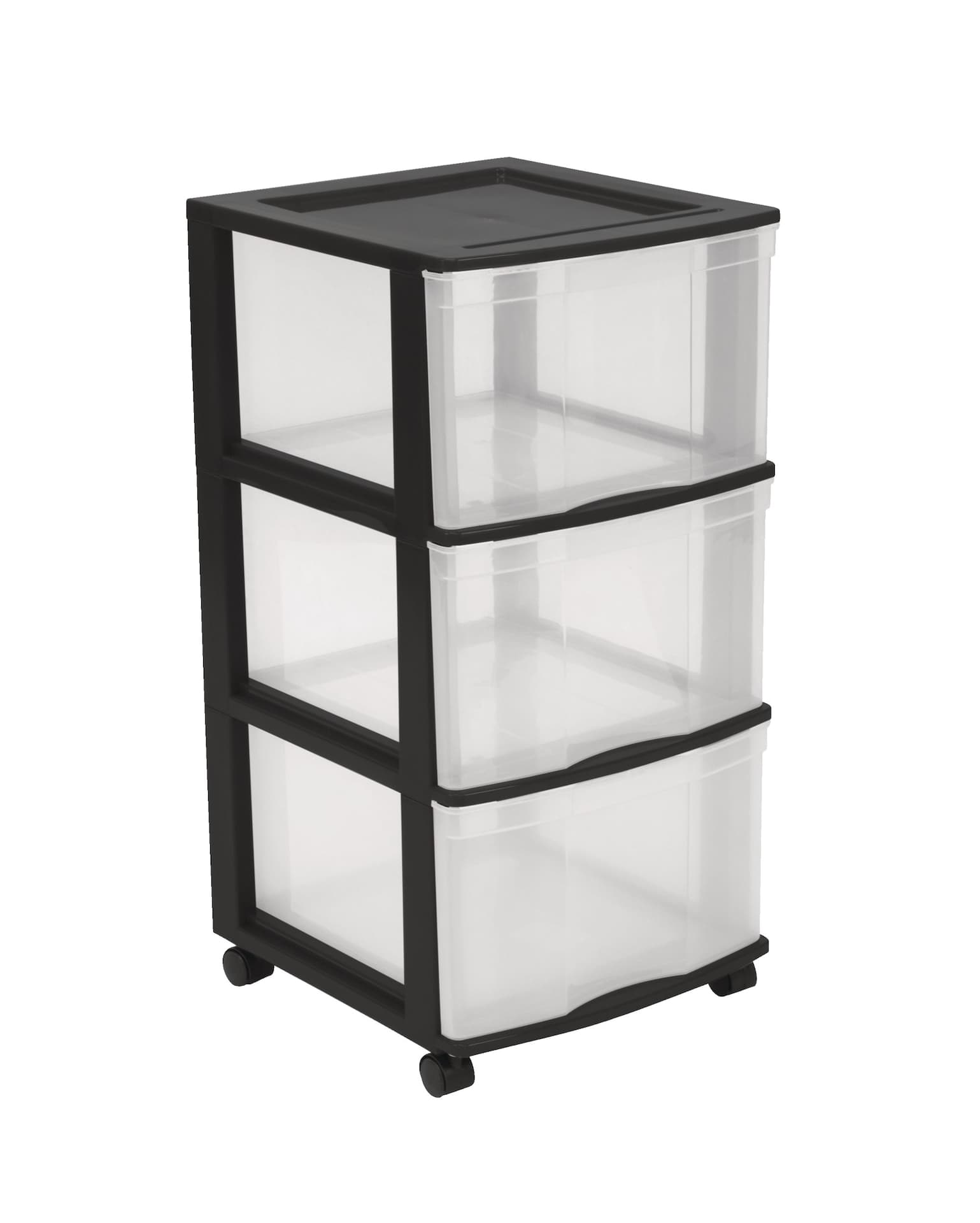 type A Clear Black Frame 3-Drawer Storage Tower/Cart with Wheels, 24-in