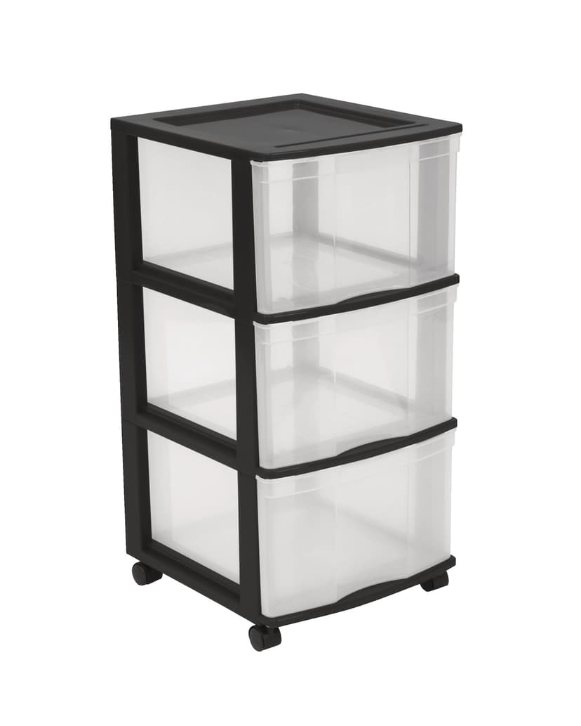 type A Clear Black Frame 3-Drawer Storage Tower/Cart with Wheels, 24-in