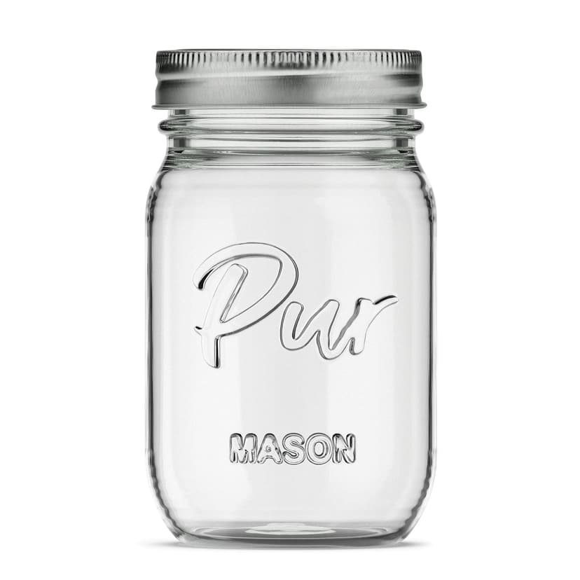 Pur Mason Regular Mouth Glass Jar with Lid & Band, 16-oz/473-mL, 12-pk