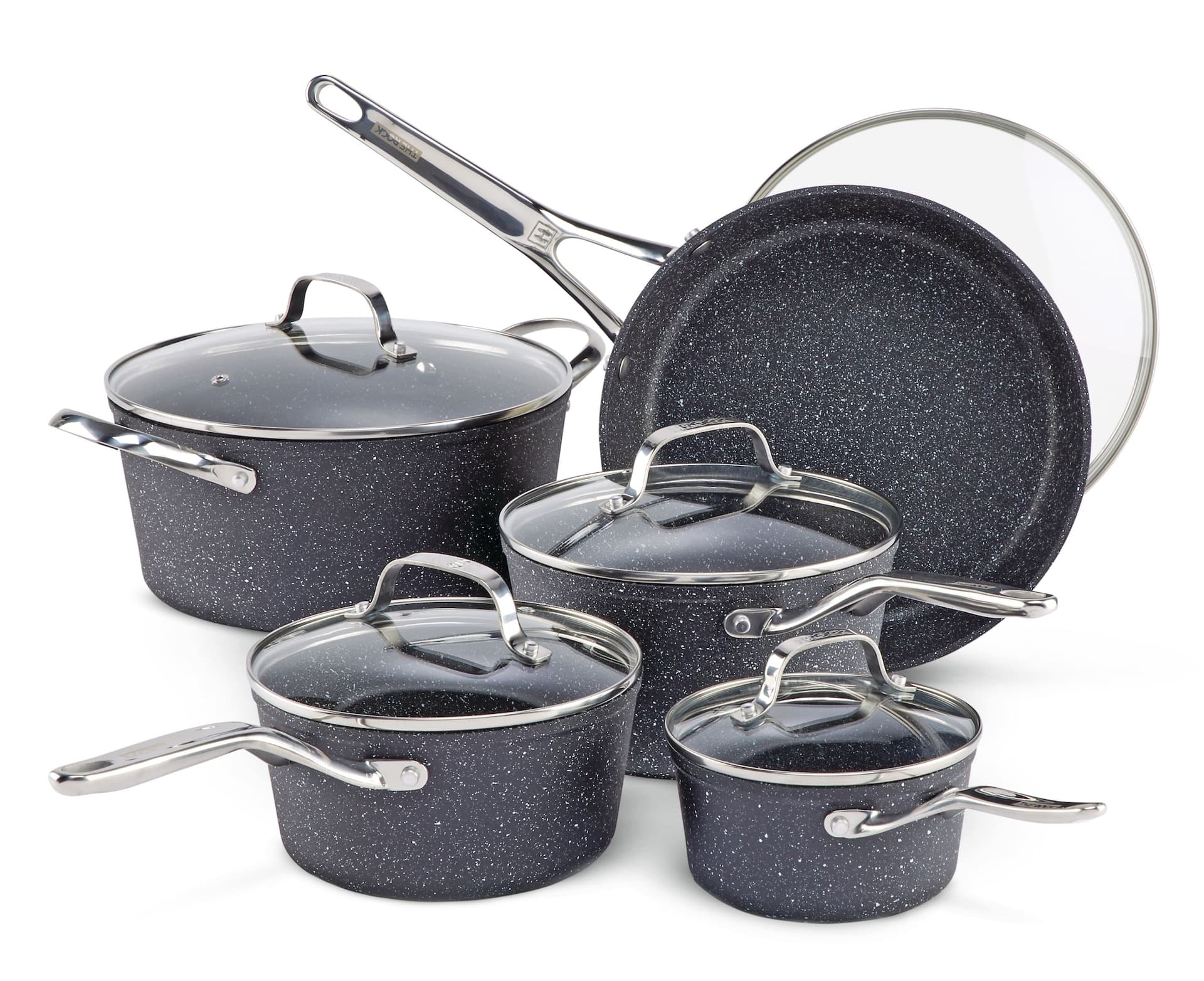 Heritage The Rock Forged Non-Stick Cookware Set, Dishwasher & Oven Safe, Black, 10-pc