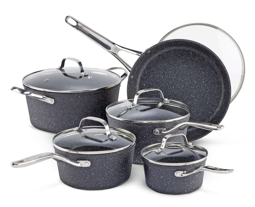 Heritage The Rock Forged Non-Stick Cookware Set, Dishwasher & Oven Safe, Black, 10-pc
