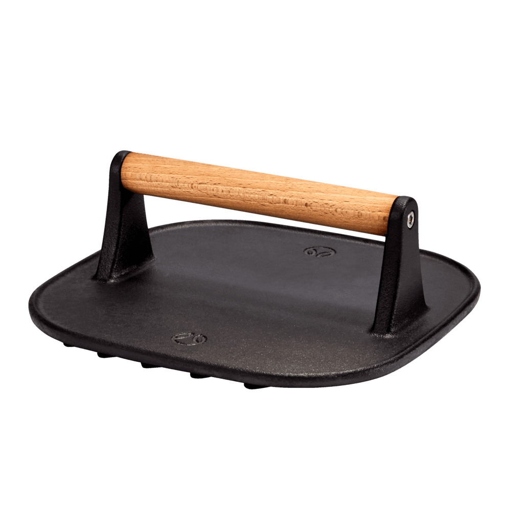 PADERNO Signature Pre-Seasoned Cast Iron Panini & Burger Grill Press, Black, 19.5x19.5cm