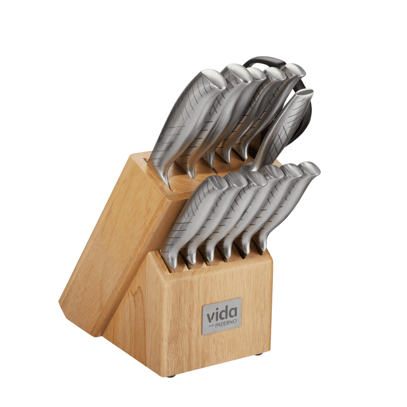 Vida by PADERNO Stainless Steel Knife Block Set, Ergonomic Grip, 14-pc