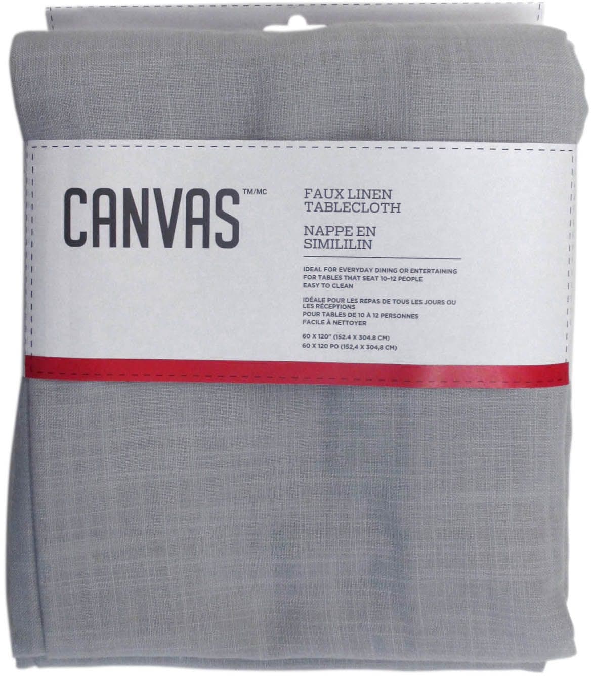 CANVAS Faux Linen Rectangle Tablecloth, 60-in x 120-in, Light Grey