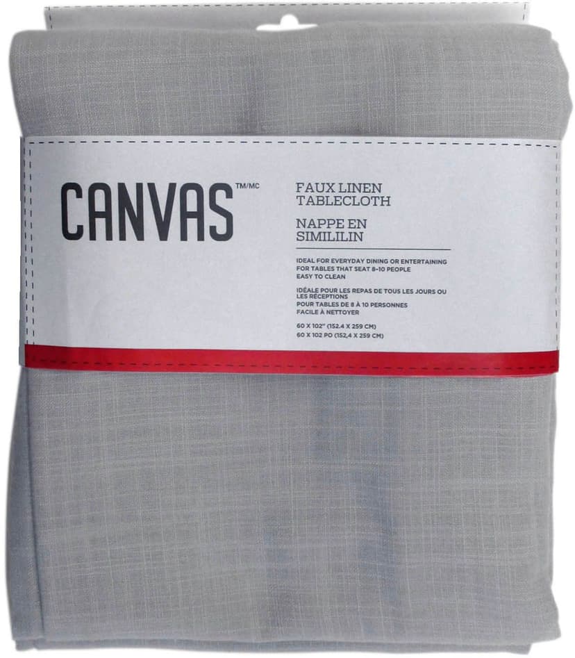CANVAS Faux Linen Rectangle Tablecloth, 60-in x 102-in, Light Grey