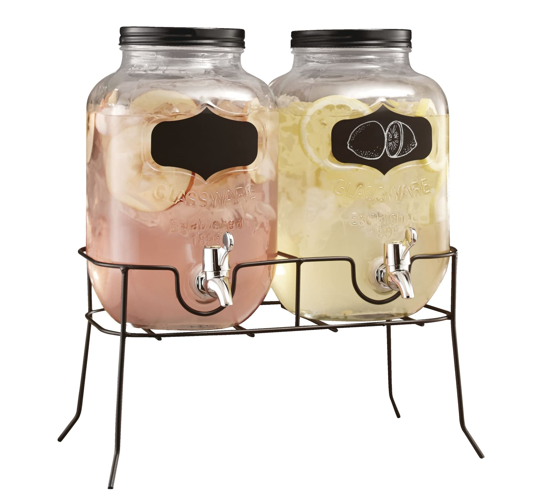 Mason Glass Jar Reusable Drink Dispenser with Stand, Clear, 4-L, 2-pk