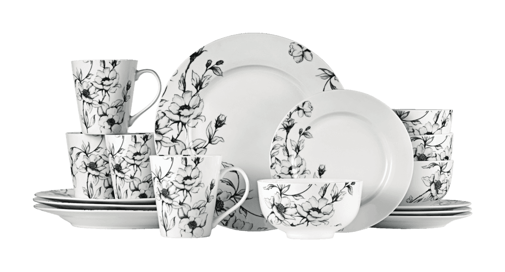 CANVAS Wild Rose Porcelain Dinnerware Set, Serves 4, 16-pc, White