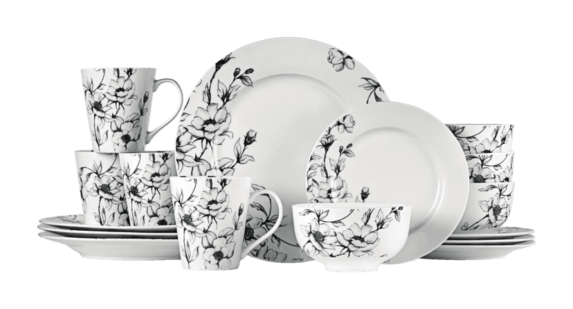 CANVAS Wild Rose Porcelain Dinnerware Set, Serves 4, 16-pc, White
