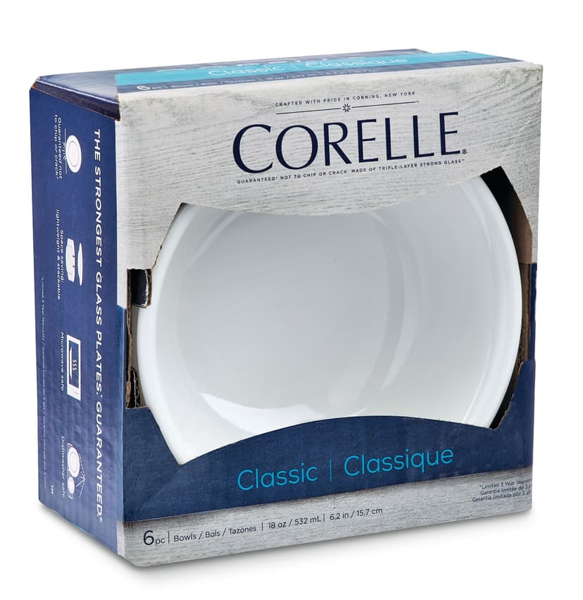 Corelle Classic Glass Caterer Bowl Set, Chip Resistant, 6-pc, White