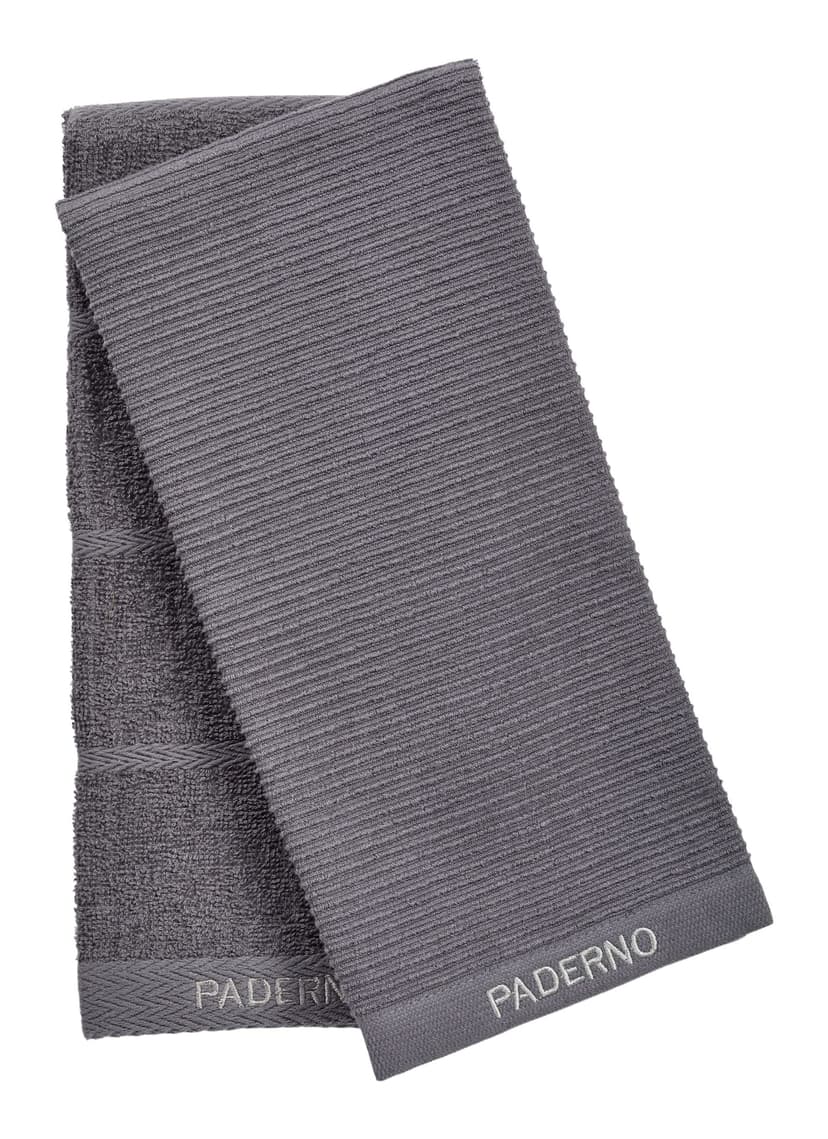 PADERNO All-Purpose Ribbed Cotton Terry Kitchen Towels, Charcoal, 2-pk