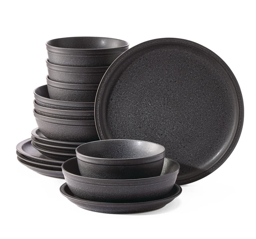 CANVAS Varennes Stoneware Dinnerware Set, Serves 4, 16-pc, Black Reactive Glaze