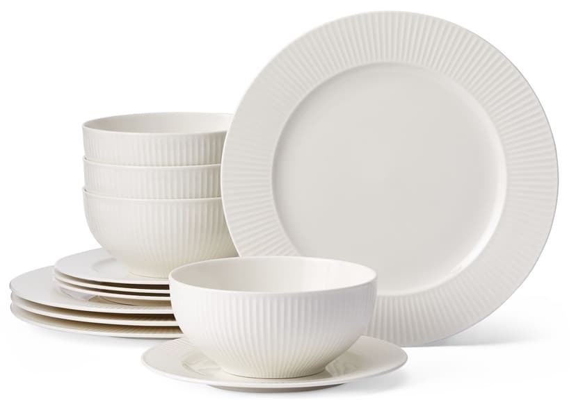 CANVAS Highbury Ribbed New Bone Dinnerware Set, Serves 4, 12-pc, White