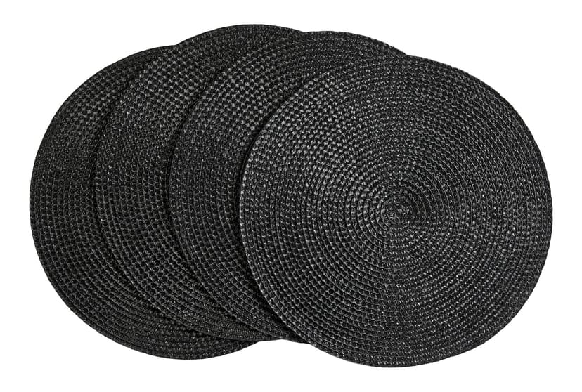 CANVAS Braided Round Placemats, Black, 15-in Diameter, 4-pk