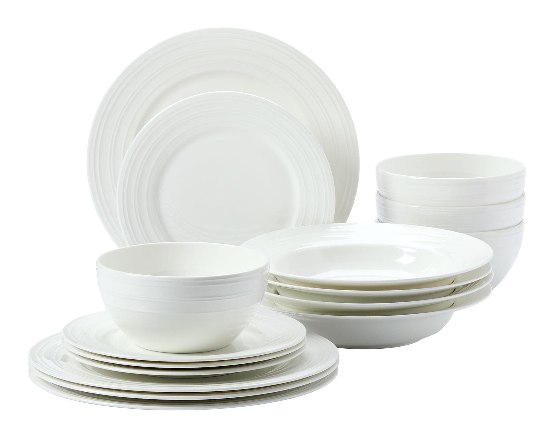 Paderno Elmwood Bone China Embossed Rim Dinnerware Set, Serves 4, 16-pc