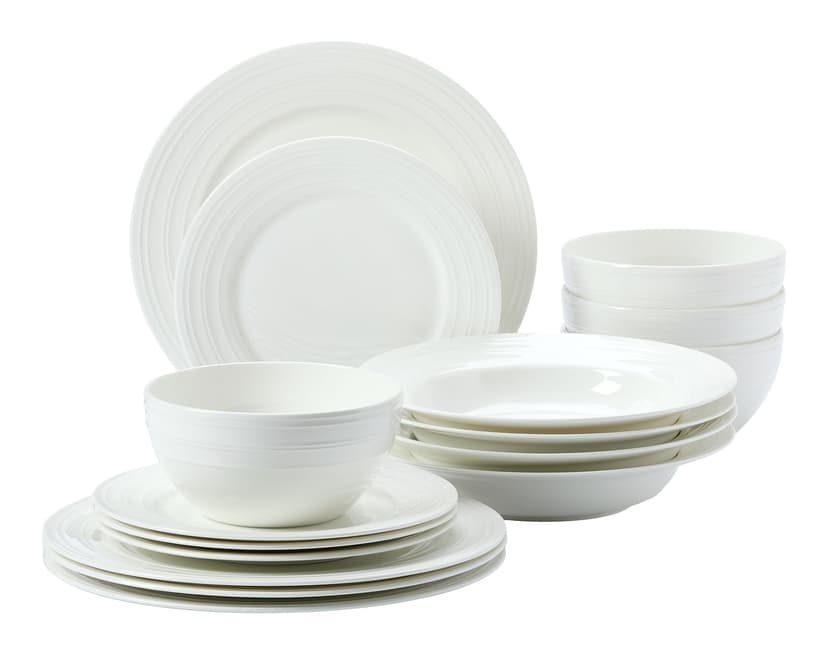Paderno Elmwood Bone China Embossed Rim Dinnerware Set, Serves 4, 16-pc