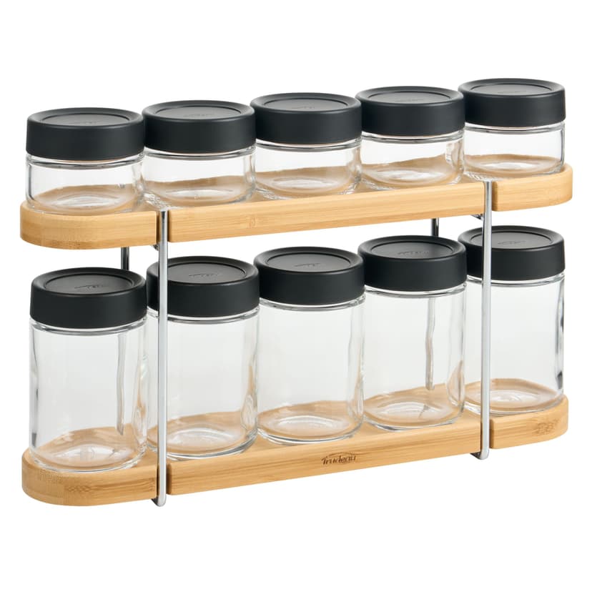 Trudeau 10-Bottle Spice Jar Set with Shelf, Compact Design