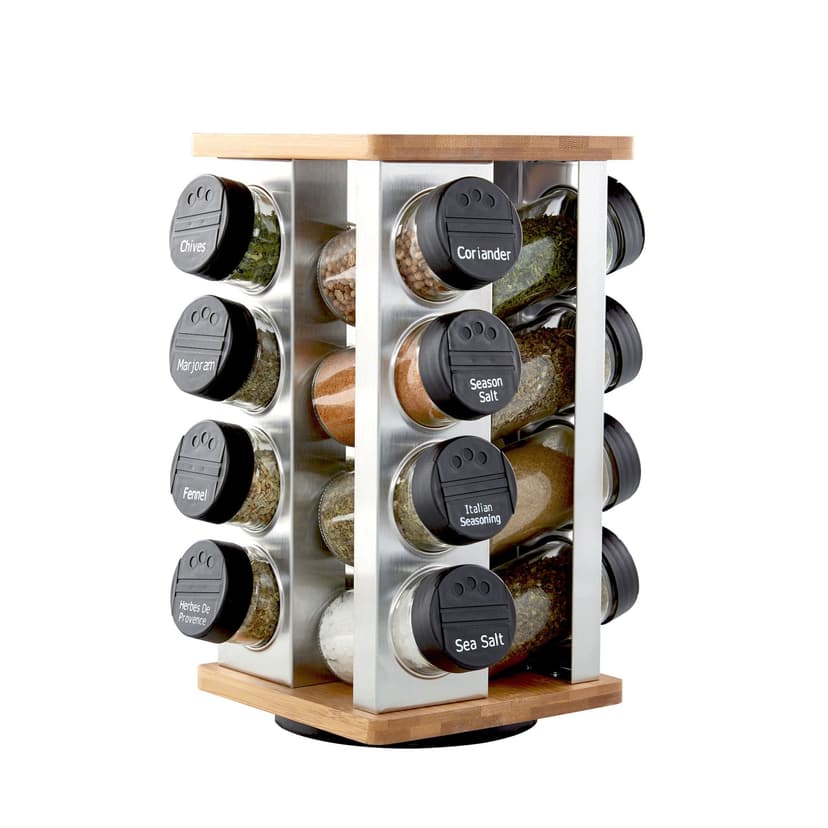 Kamenstein Wood 16-Jar Revolving Spice Rack, Filled