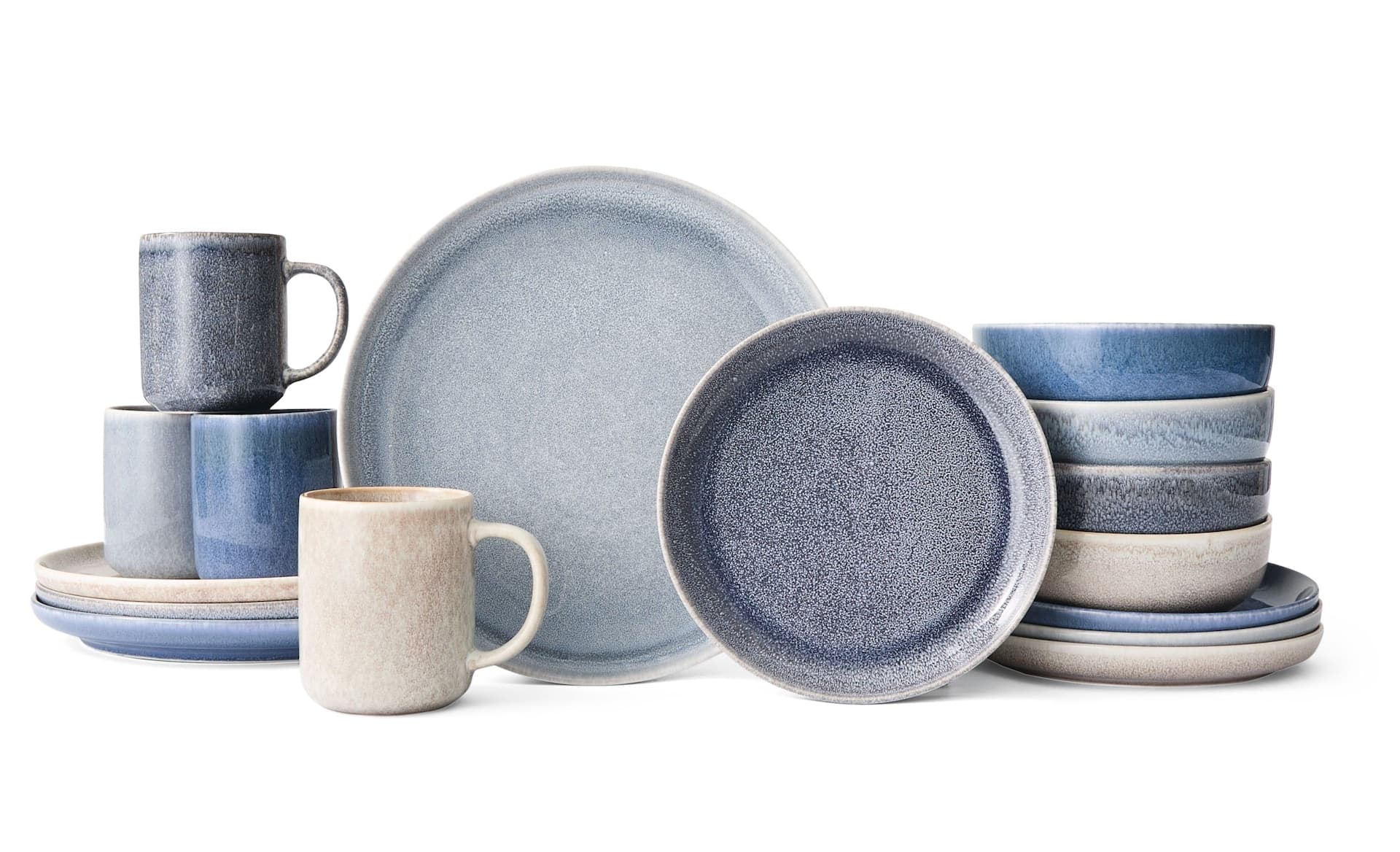 CANVAS Agora 4-Tone Stoneware Dinnerware Set with Mugs, Serves 4, 16-pc, Coastal Blue