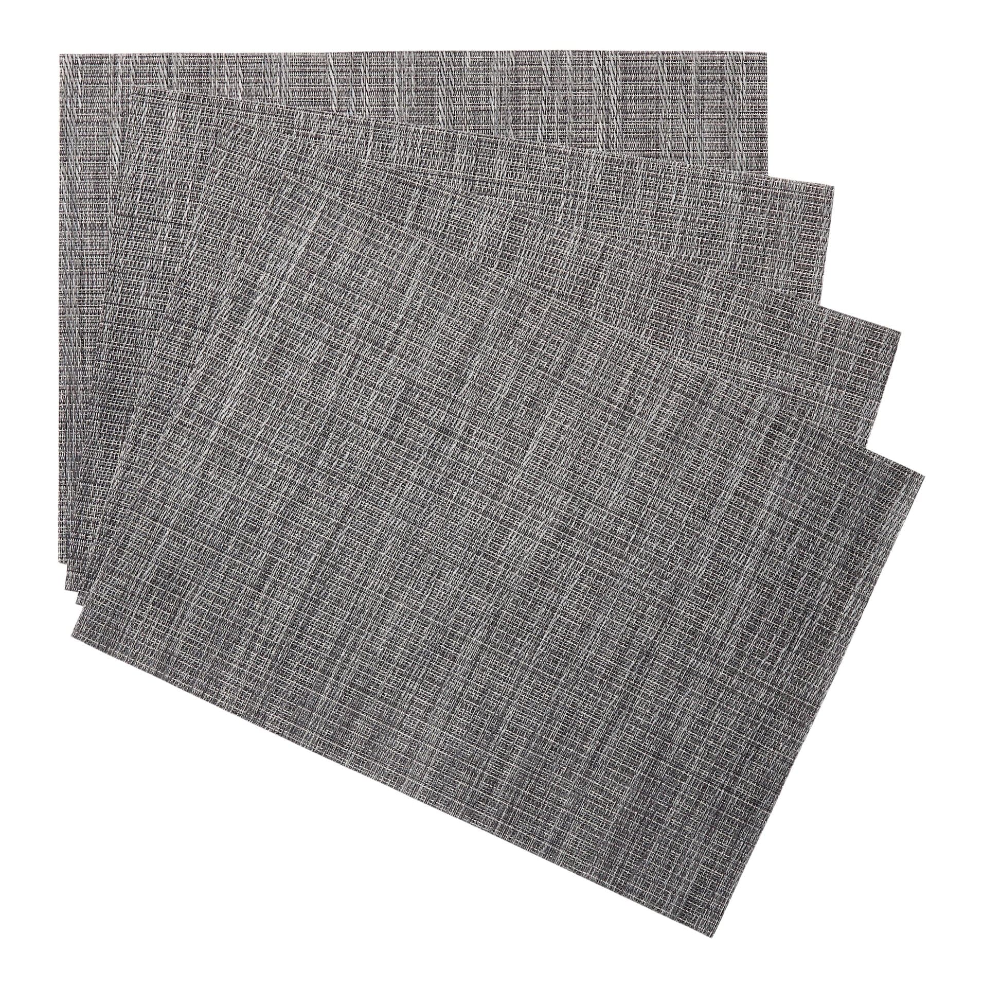 CANVAS Lurex Rectangle Textilene Woven Placemat, Gunmetal, 13-in x 18-in, 4-pk