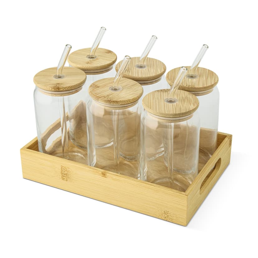 CANVAS Bamboo Lid Glass Tumbler Set with Straws & Tray, 6-pk