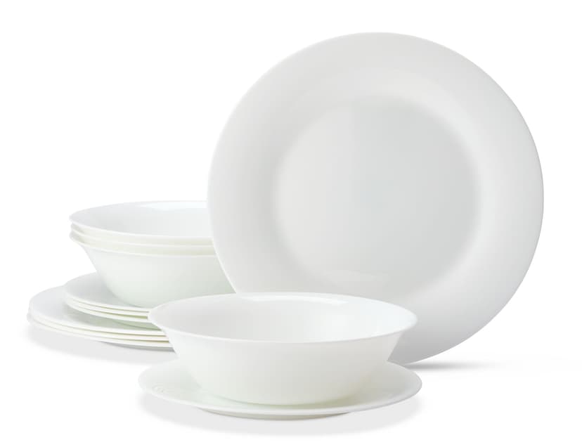 CANVAS Opal Glass Soft Rim Dinnerware Set, Serves 4, 12-pc