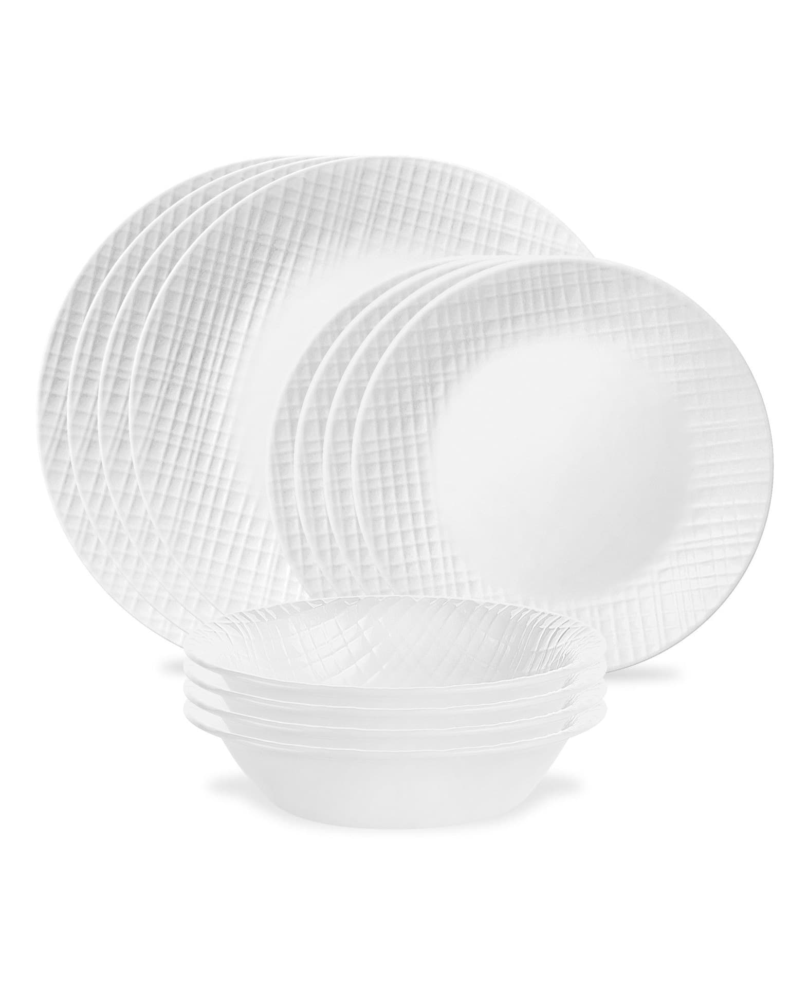 Corelle Glass Dinnerware Set, Serves 4, 12-pc, Winter Frost White