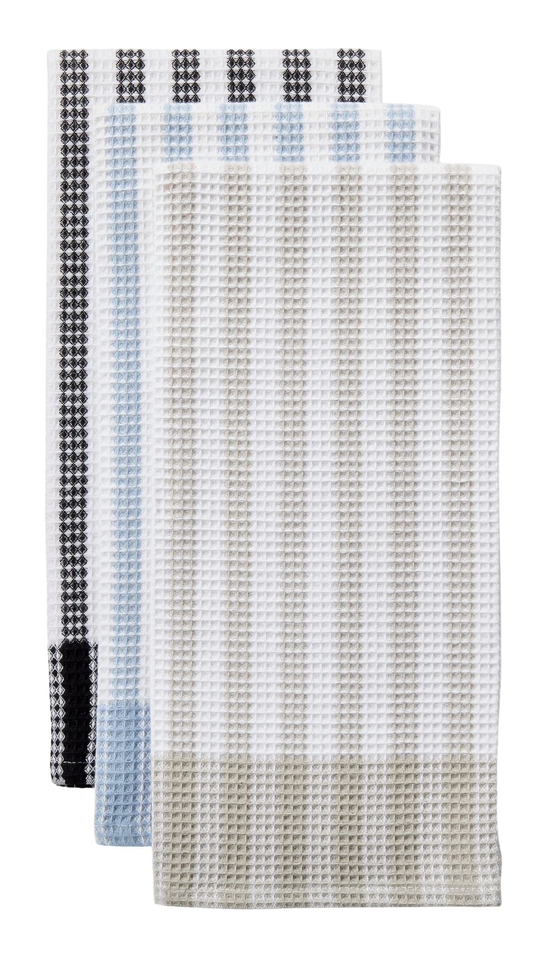 Master Chef Waffle Checkered Cotton Kitchen Towels, Black/Grey/Blue, 20-in x 30-in, 6-pk