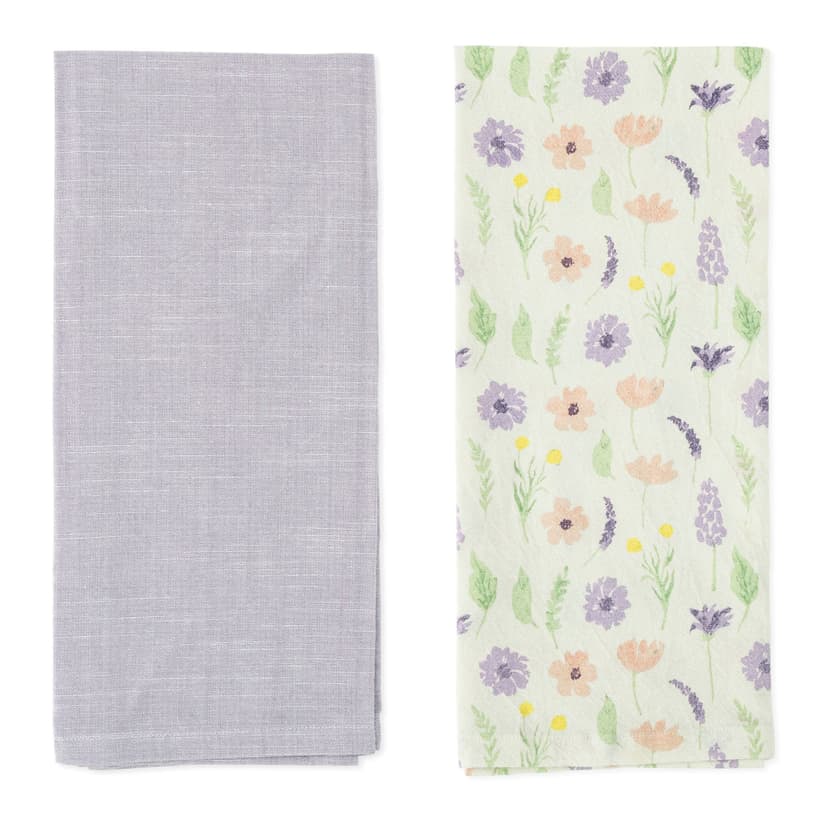 Core Home Flora Tea Towels, Lavender, 2-pk