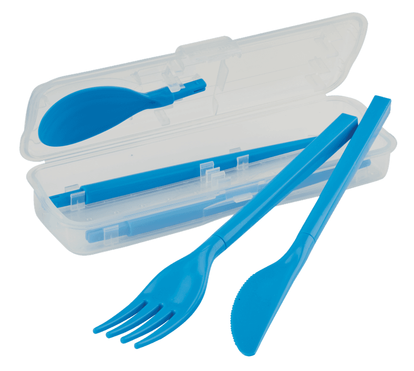 Sistema Cutlery Set To Go, Modular Travel Plastic Cutlery Set with Knife, Fork, Spoon, Chopsticks and Case