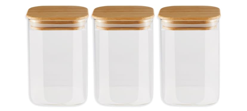 Vida by PADERNO Square Glass Pantry Storage Container Set with Airtight Bamboo Lid, 3 Count