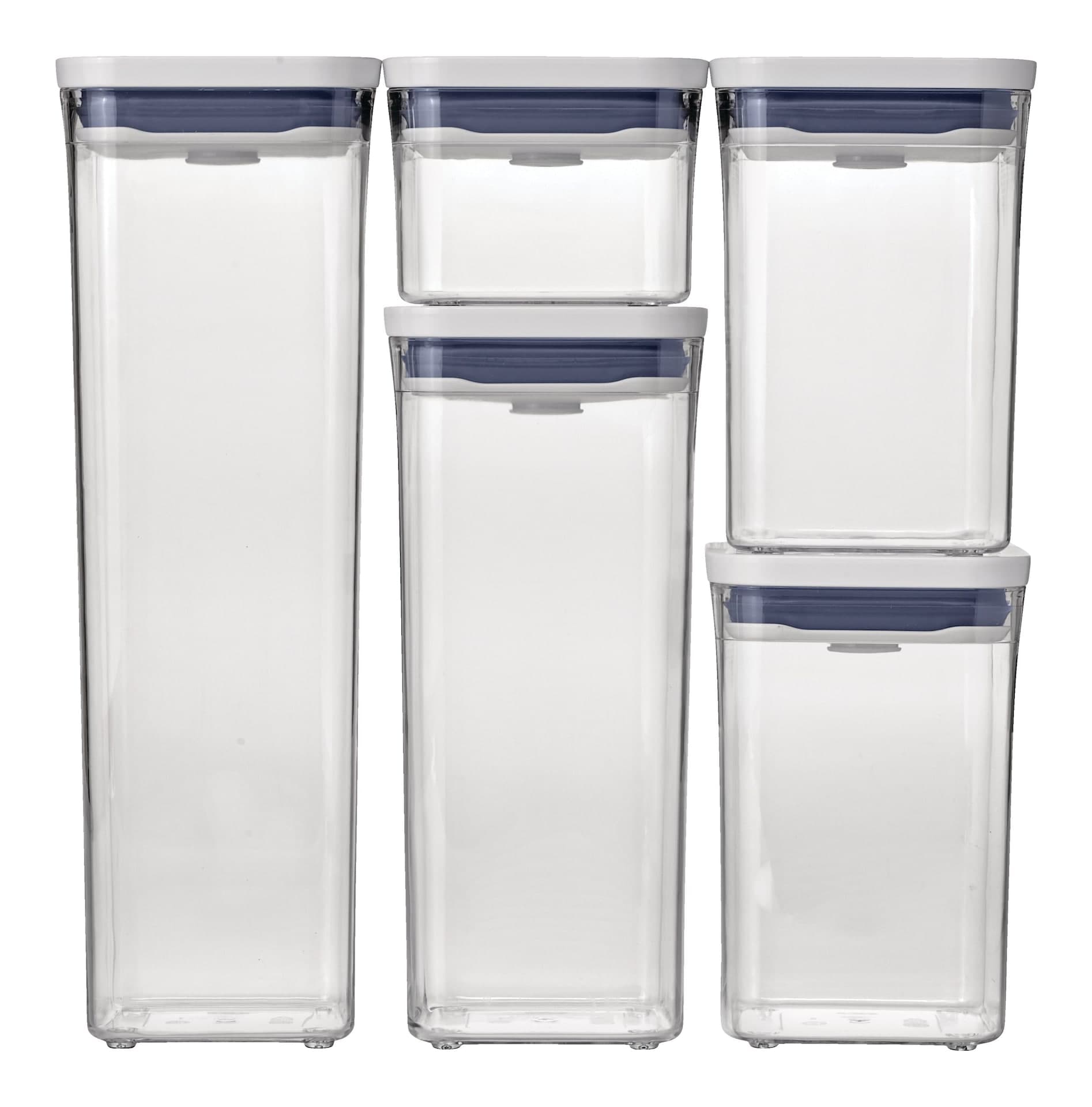 OXO POP Starter Plastic Food Storage Container Set, Various Sizes, White, with Lid, 5 Count