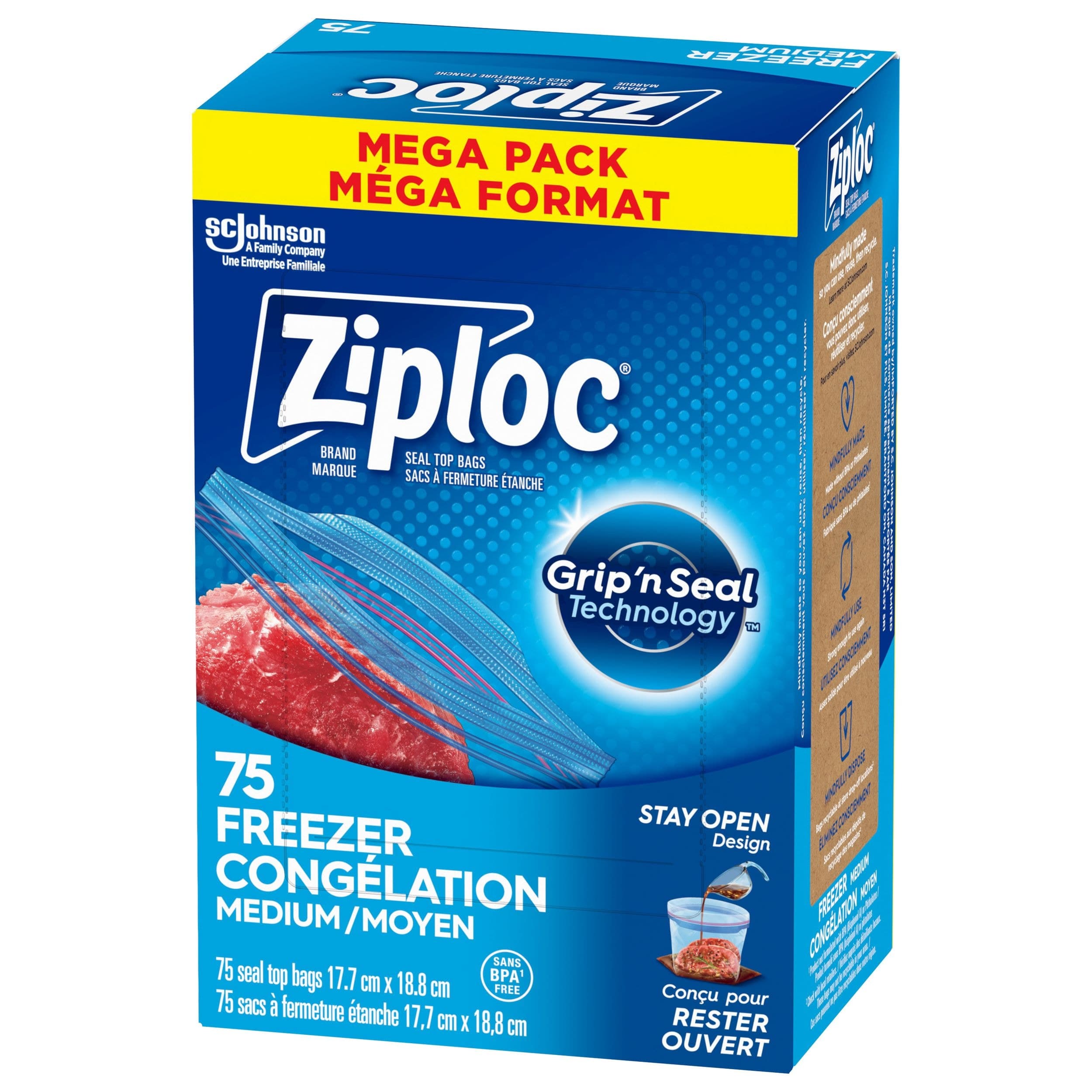 Ziploc Medium Plastic Freezer Bags Mega Pack, 520-mL, 75-pk