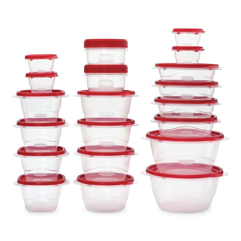 Rubbermaid TakeAlong Rectangle Plastic Food Storage Container Set with Quik Clik Seal Lid, 40-pc