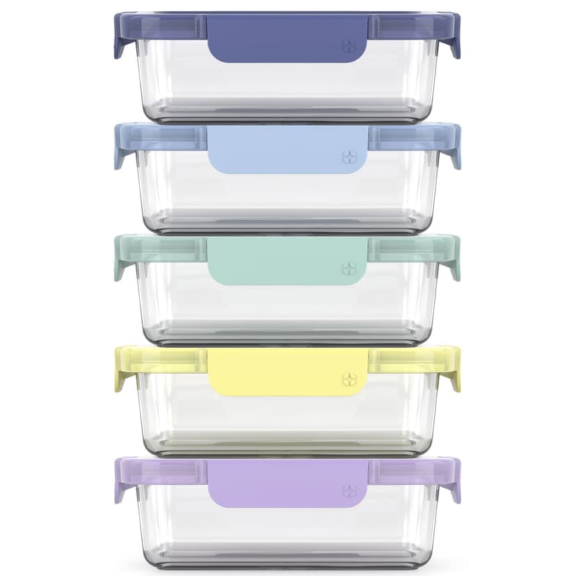 ello Colour Lock Glass Meal Prep Food Storage Container Set with Leakproof Lids, 10-pc
