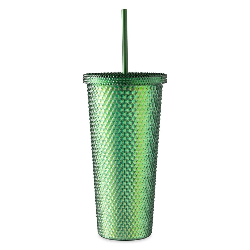 Manna Jewel Plastic Tumbler with Lid & Straw, Green, 24-oz
